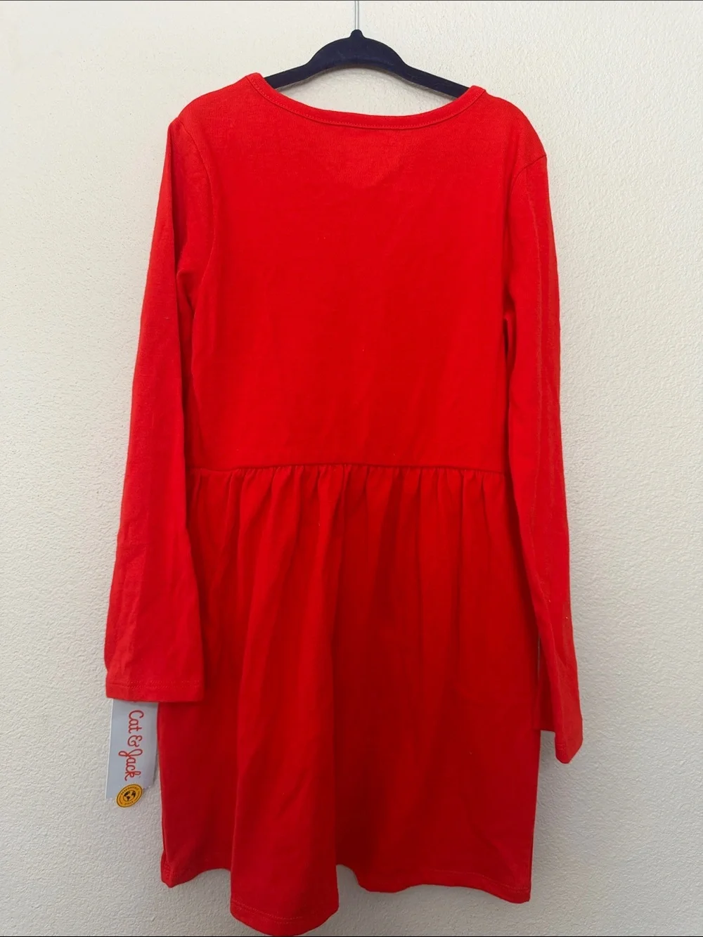 Cat & Jack Red Long-Sleeve Girls Dress with Candy Cane Bow Size Small 6-7 New!‎